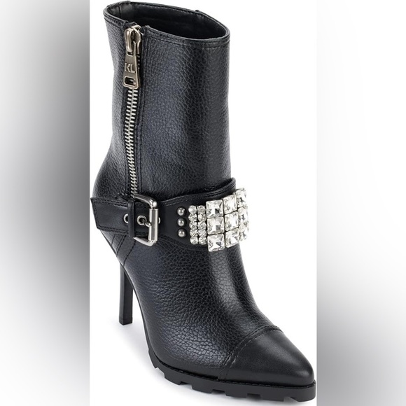 Karl Lagerfeld Mable Black Leather/Synthetic Rhinestone Embellished Boot… - Picture 1 of 17